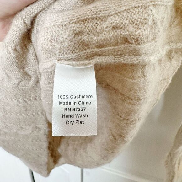 Dolores Piscotta Neutral Tan Cable Knit Cashmere Sweater with Fringe Women’s S - Picture 6 of 6